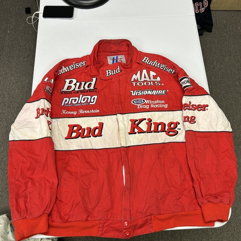 Horizon Budweiser Racing Jacket Mens XXL Red White Vintage NHRA Kenny Bernstein
